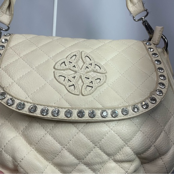 Silverake Cream Leather Quilted & Rhinestone Embossed Purse - Picture 8 of 16